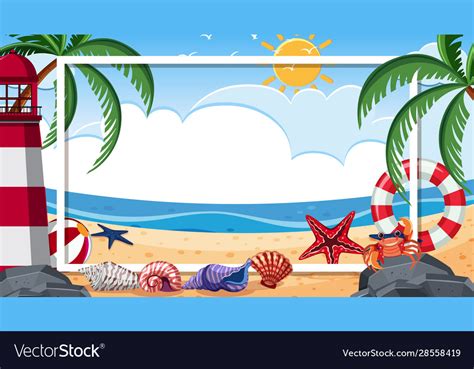 Border template with beach scene in background Vector Image