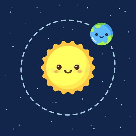 Cute cartoon Earth and Sun stock vector. Illustration of shape - 68641360