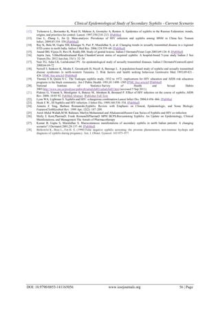 Clinical Epidemiological Study of Secondary Syphilis - Current Scenario ...