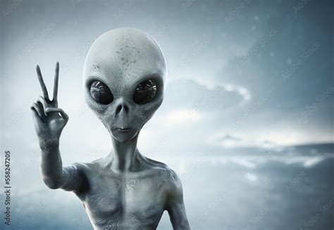 alien showing peace sign, 3d render Stock Illustration | Adobe Stock