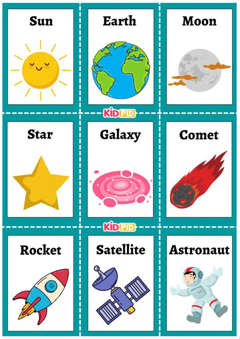 Things in Space Blue Flashcard Sheet - Kidpid