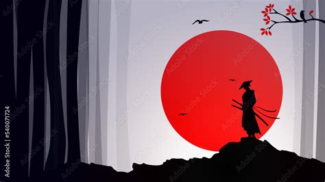 silhouette of a samurai in the night background. Japanese samurai ...