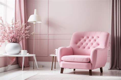 Premium Photo | Pink armchair in white living room with copy space