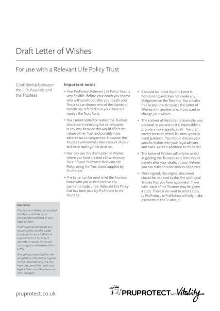 Draft Letter of Wishes - PruProtect