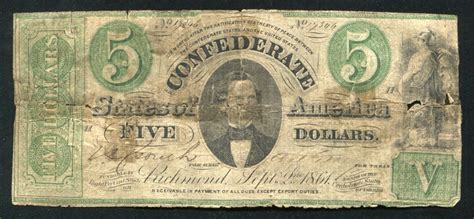 T-33 1861 $5 FIVE DOLLARS CSA CONFEDERATE STATES OF AMERICA CURRENCY NOTE | eBay