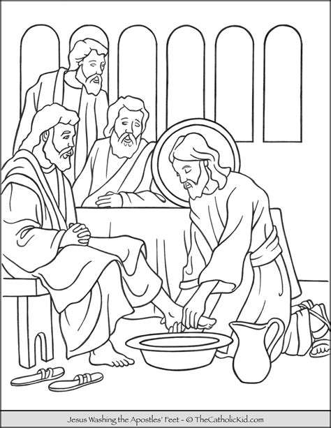 Jesus Washing the Apostles Feet Coloring Page - TheCatholicKid.com