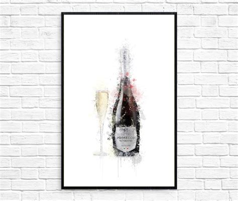 Prosecco Bottle & Glass Art Print | Etsy