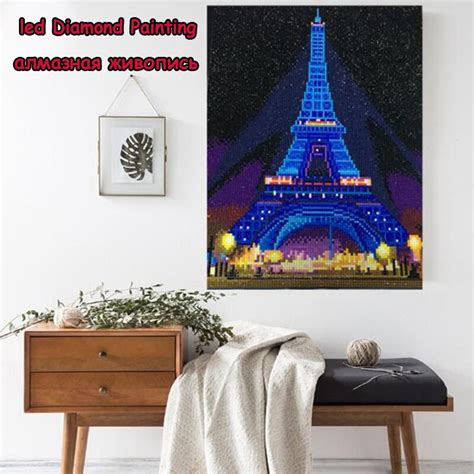 DIY full diamond LED diamond painting tower night view rhinestone embroidery cross stitch light ...