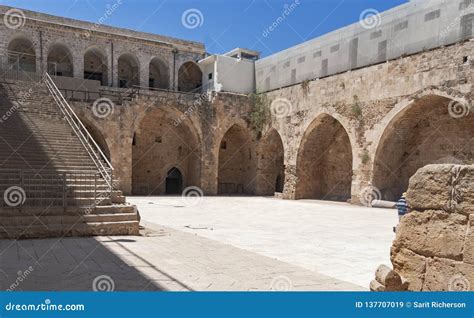 Courtyard of the Acre Crusader Fortress in Israel Stock Image - Image of heritage, destination ...