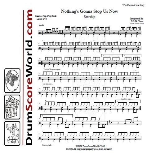 Starship - Nothing's Gonna Stop Us Now - Drum Sheet - Drum Score - Drum Note - Drum ...