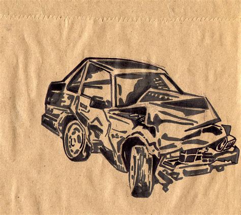 Crashed Car Drawing by Karl Frey - Fine Art America