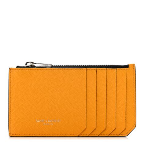 SAINT LAURENT Grained Calfskin 5 Fragments Zip Pouch Card Holder Senape Yellow 1319675 ...