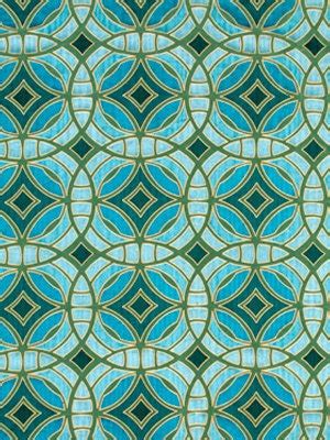 Geometric Teal Embroidered Upholstery Fabric Aqua Silk