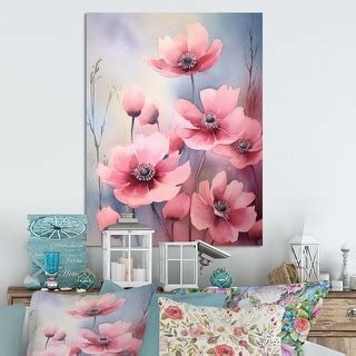 Designart "Pink Blue Meadow" Floral Metal Wall Art Living Room - Bed Bath & Beyond - 39423418