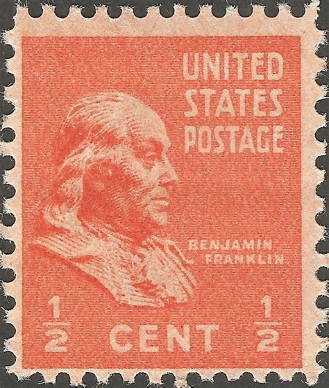 Stamps: Stamp USA (1938) Benjamin Franklin - 1/2 Cent