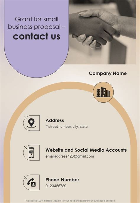 Grant For Small Business Proposal Contact Us One Pager Sample Example Document