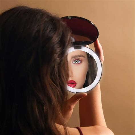 5" LED Lighted Travel Makeup Mirror, 1 X /5 X Magnifying Compact Handheld Vanity Mirror ...