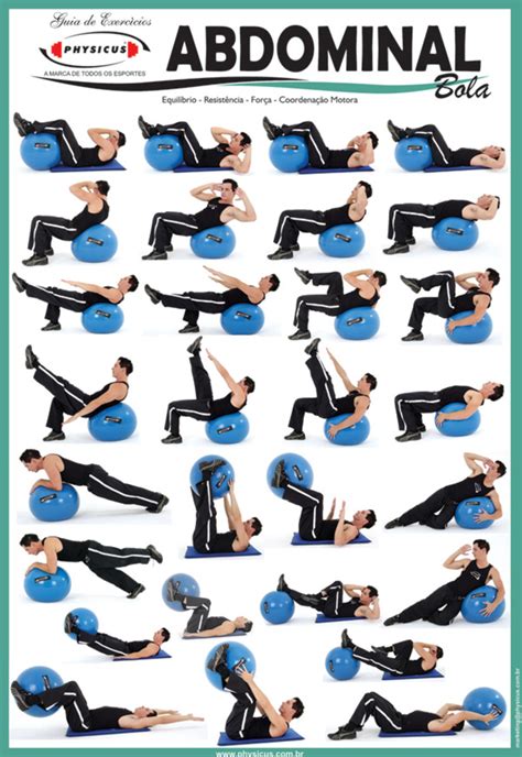 Exercise Charts for Stability Ball (Balance Ball, Swiss Ball) and BOSU