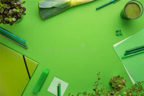 Environmental Concept of a Green Office Desk with Supplies Stock Image ...