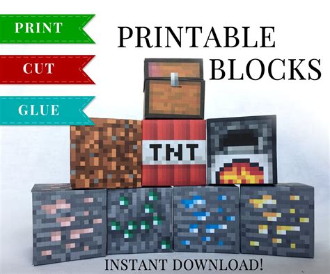 Minecraft Printable Papercraft Blocks - SET 4 - Minecraft Birthday Party Supplies