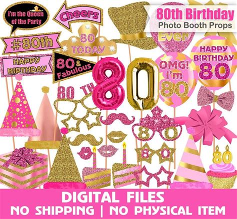 80th Birthday Photo Booth Props Pink Gold 80th Birthday | Etsy