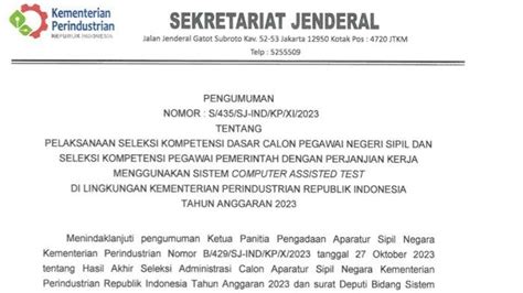 Tes SKD CPNS Kemenperin 2023: Link Pengumuman Jadwal dan Lokasi pada 9 ...