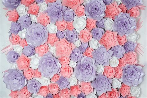 Colorful paper flowers background. Floral backdrop with handmade roses ...