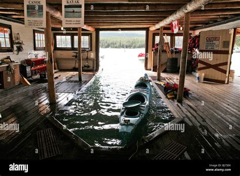 Interior of Maligne Lake Boathouse, Jasper National Park, Alberta ...