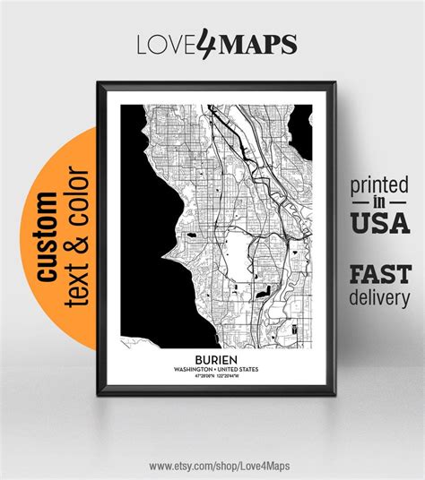 Burien Washington Map Burien City Print Burien Poster - Etsy