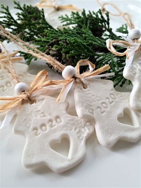 2 White Clay Ornaments / 2020 Ornament / Heart Tag/ House | Etsy New Zealand | Clay christmas ...