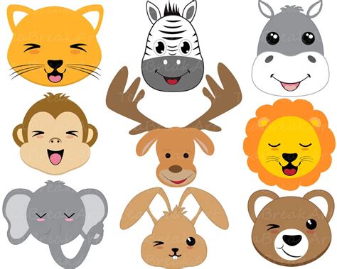 Kawaii Animal Faces ClipArt Digital Clip Art Graphics for