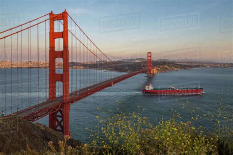 View of Golden Gate Bridge from Golden Gate Bridge Vista Point at sunset, San Francisco ...