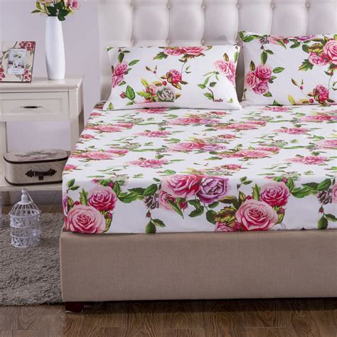 DaDa Bedding Romantic Roses Lovely Spring Pink Floral Fitted Bed Sheet — DaDa Bedding Collection