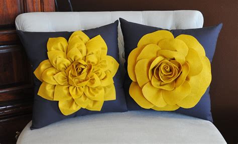 TWO Decorative Flower Pillows Mustard Yellow Dahlia and | Etsy