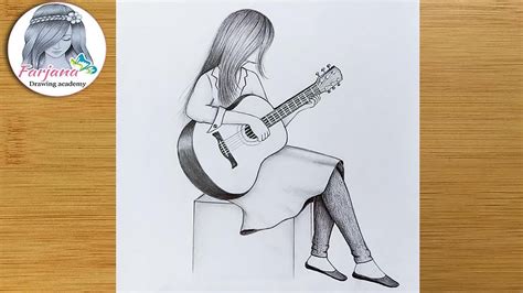 A Girl Playing Guitar - Pencil sketch Tutorial for beginners || How to draw A Girl with Guitar ...