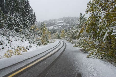 Autumn Snow On Mountain Road Stock Photo - Image of canada, aspen: 3375834