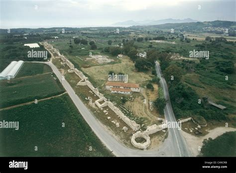 Aerial photograph of the ruins of the ancient Greek city of Nicopolis ...