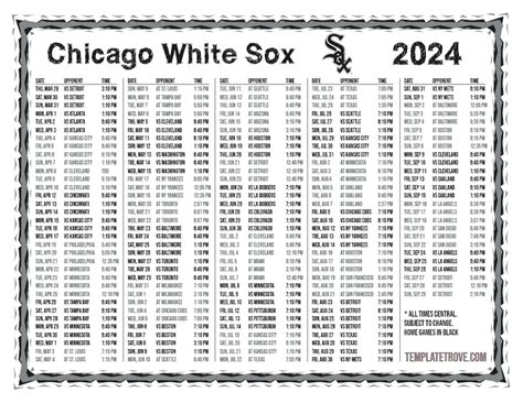 Printable 2024 Chicago White Sox Schedule