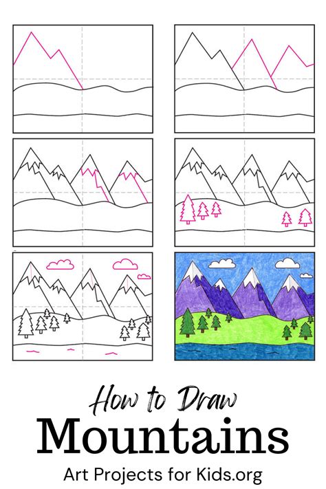 Easy How to Draw Mountains Tutorial and Mountains Coloring Page ...