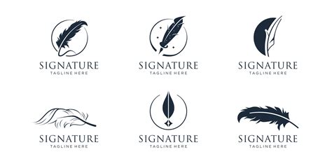 set of quill signature logo design inspiration.feather logo,classic quill,pen writer,minimalist ...