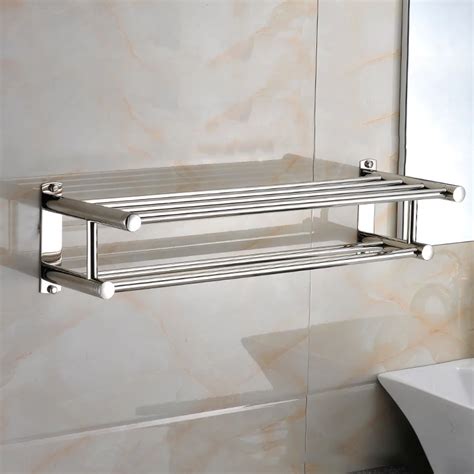 Stainless Steel Double Bathroom Towel Rails Holder Storage Rack Shelf ...