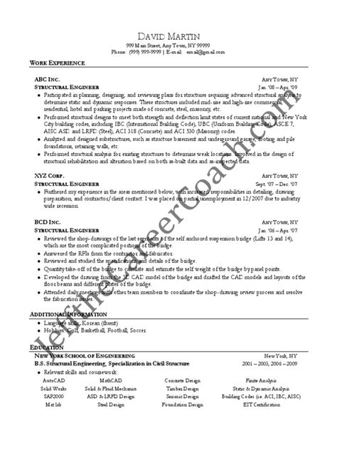 Structural Engineer Sample Resume | PDF