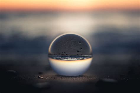nature, water, glass, sphere, sunset, horizon, beach, selective focus | Piqsels