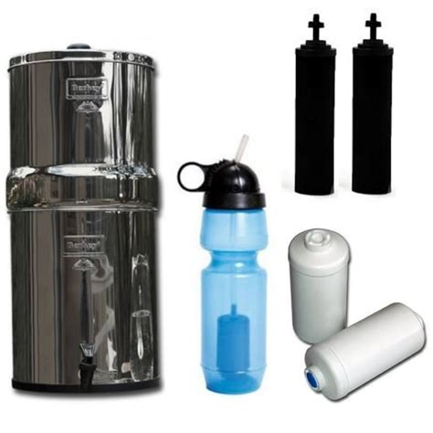 Travel Berkey Water Filter System, with 2 Black Berkey Filters, Two Berkey Fluoride Filters AND ...