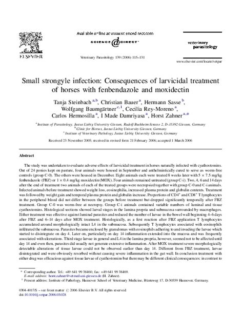 (PDF) Small strongyle infection: Consequences of larvicidal treatment of horses with ...