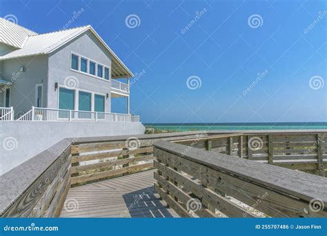 Beach House View from a Boardwalk on a Beach at Destin, Florida Stock ...