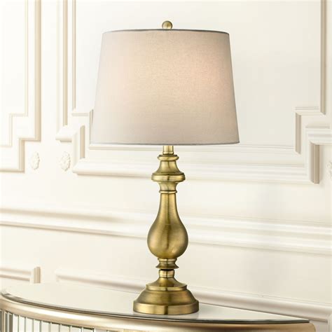 Regency Hill Traditional Table Lamp 26" High Antique Brass Candlestick White Fabric Drum Shade ...