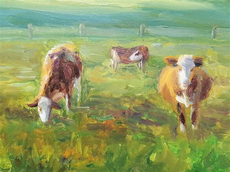 Pasture cow farm painting original | Etsy