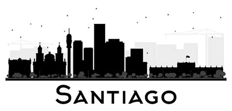 Santiago City Skyline Black And White Silhouette Stock Illustration ...