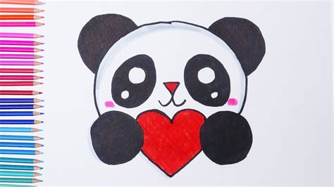 How to draw cute PANDA with heart | Easy drawings - YouTube